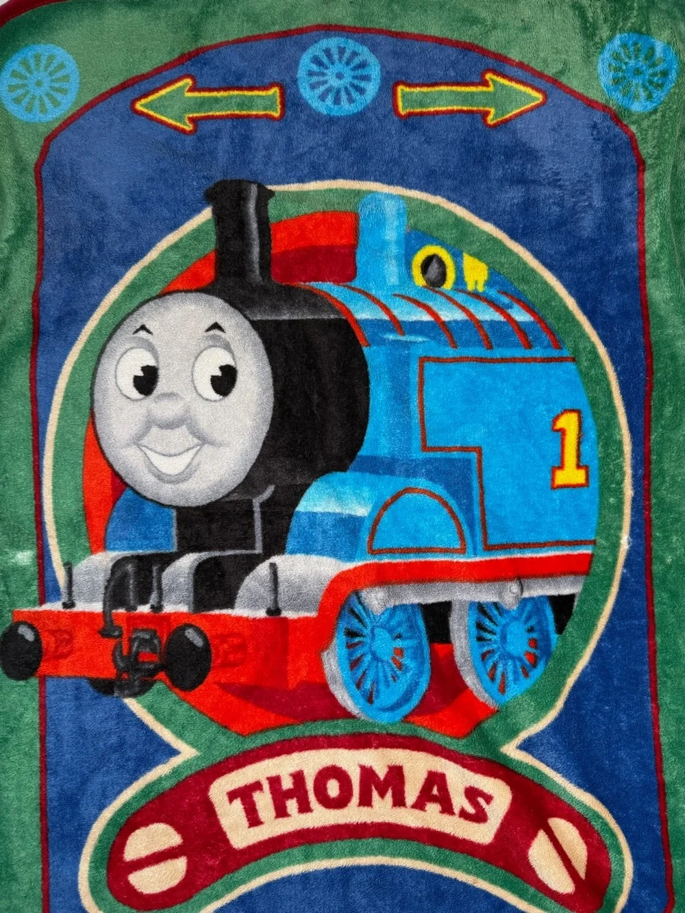 VINTAGE THOMAS THE TRAIN Fleece Throw Blanket 30x43 Blue Green Kids